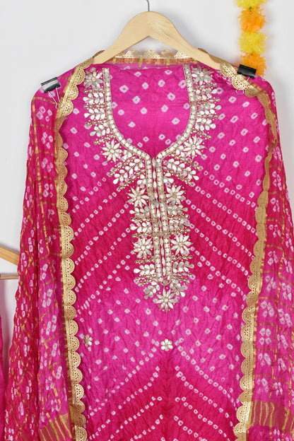 Rang Rani Bandhej Suit | Gotta Patti Unstitched Set