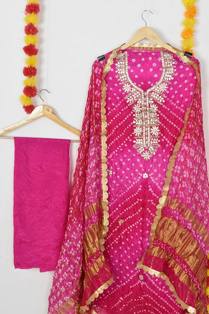 Rang Rani Bandhej Suit | Gotta Patti Unstitched Set