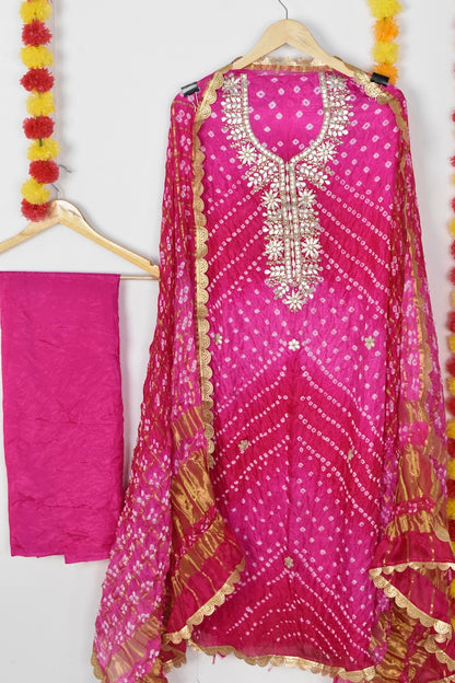 Rang Rani Bandhej Suit | Gotta Patti Unstitched Set