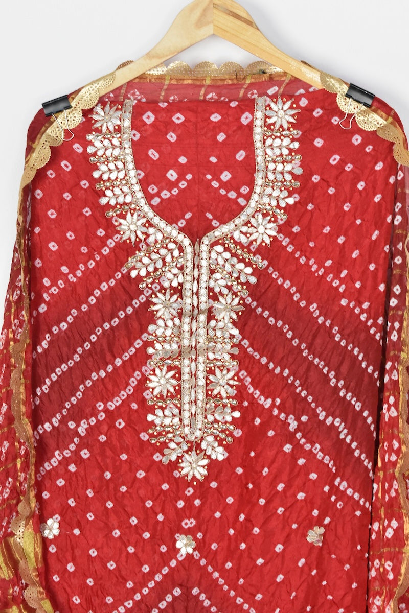 Rang Rani Bandhej Suit | Gotta Patti Unstitched Set