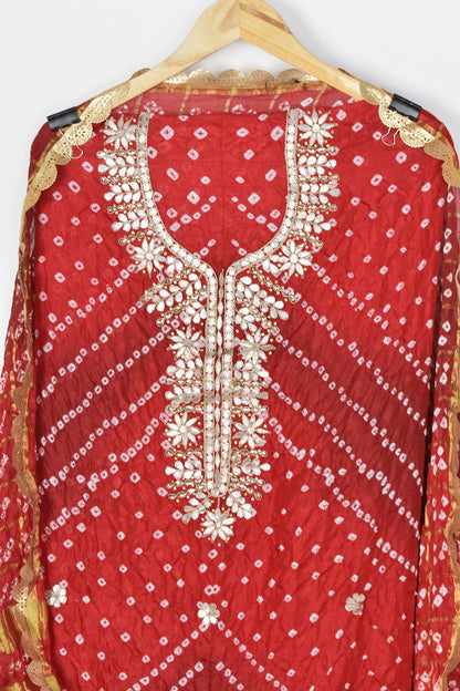 Rang Rani Bandhej Suit | Gotta Patti Unstitched Set