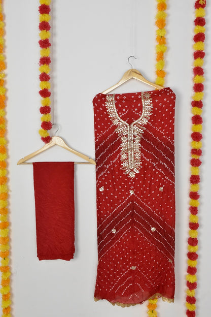 Rang Rani Bandhej Suit | Gotta Patti Unstitched Set