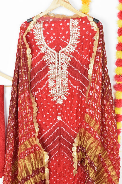 Rang Rani Bandhej Suit | Gotta Patti Unstitched Set