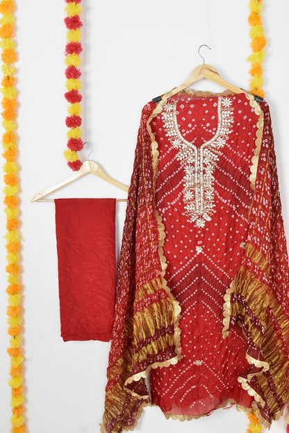 Rang Rani Bandhej Suit | Gotta Patti Unstitched Set