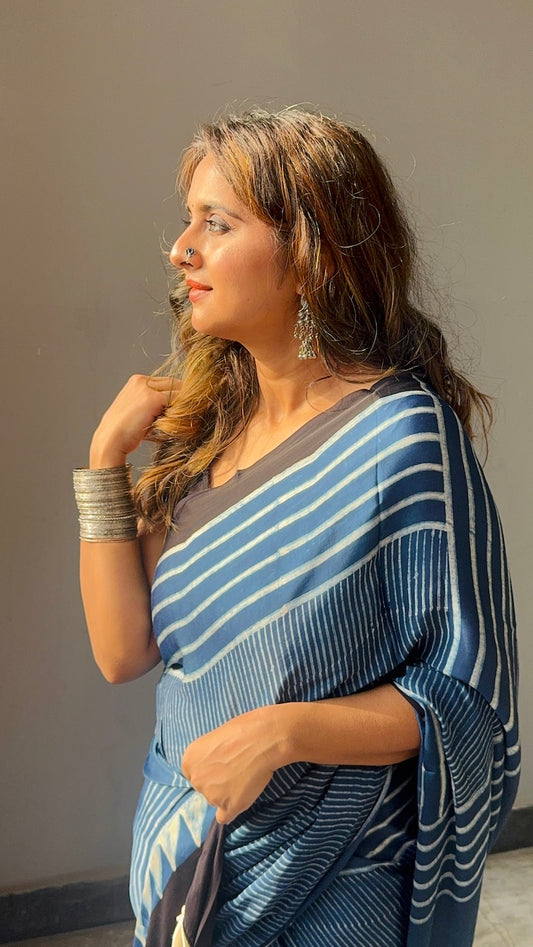 Indigo Ajrakh – Ajrakh Modal Silk Saree