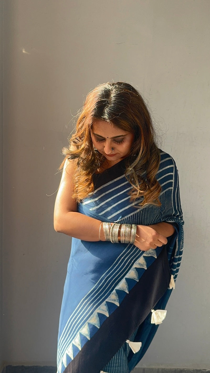 Indigo Ajrakh – Ajrakh Modal Silk Saree