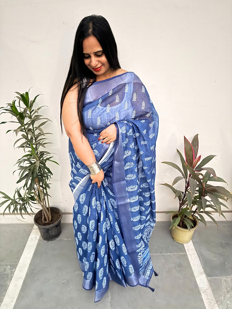 Indigo Sutra - Cotton Linen Saree-1