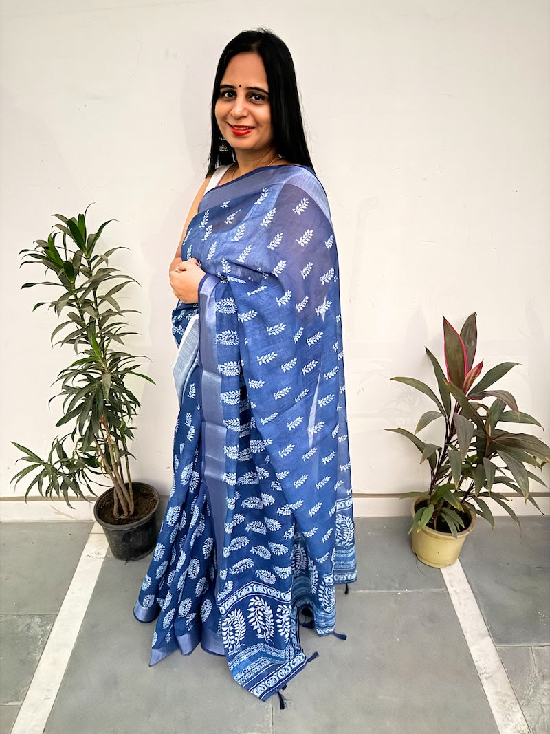 Indigo Sutra - Cotton Linen Saree-4