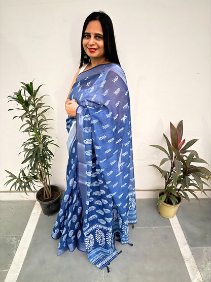 Indigo Sutra - Cotton Linen Saree-4