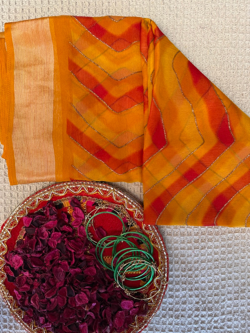Kesariya Sparkle Hand-Dyed Leheriya Saree