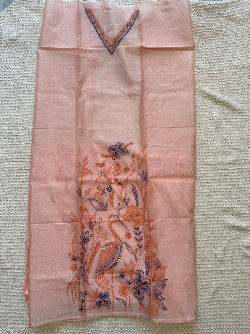 Parinda Bagh Kota Silk Embroidered Suit Set - Peach | Sariverse