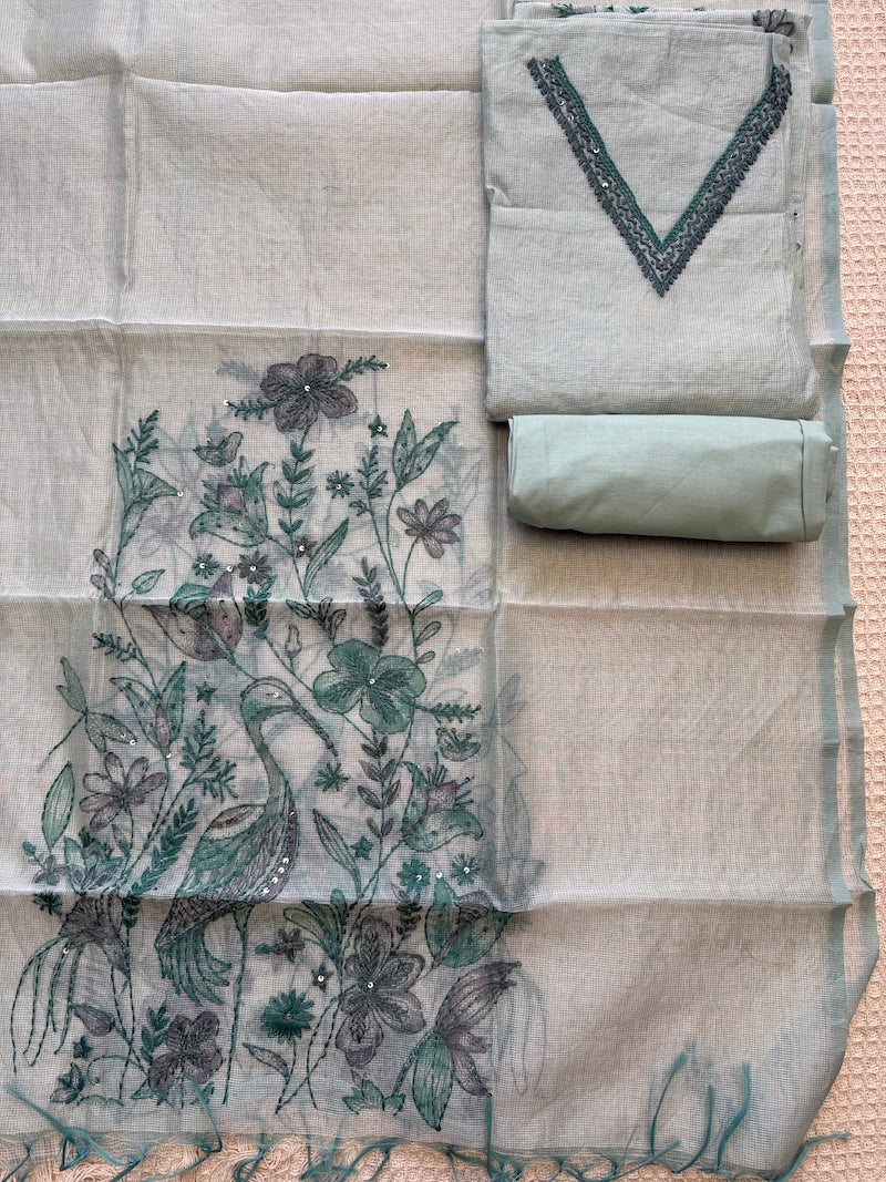 Parinda Bagh Light Green Kota Silk Suit Set | Sariverse