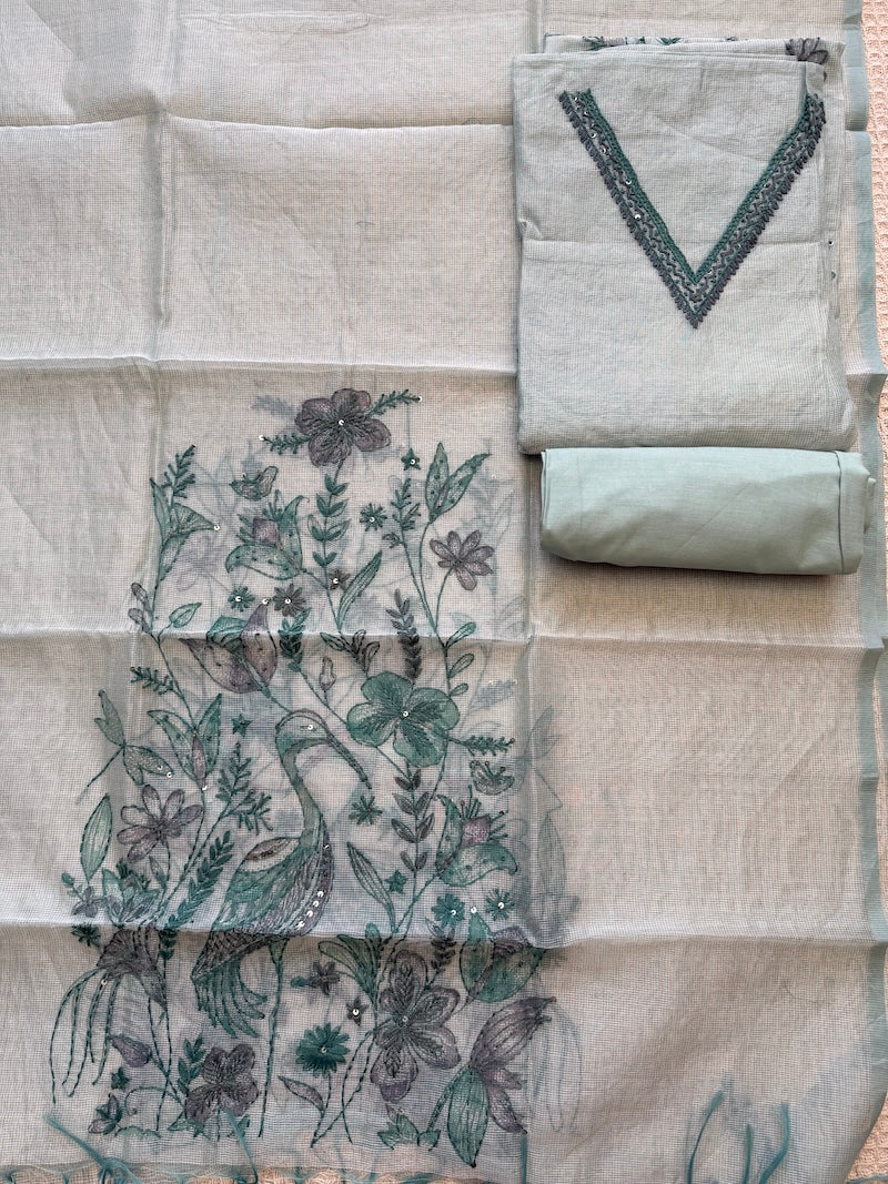 Parinda Bagh Light Green Kota Silk Suit Set | Sariverse