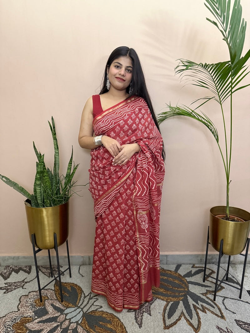 hand block printed chanderi silk saree