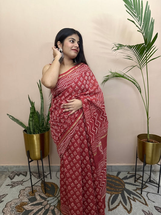 hand block printed chanderi silk saree-1