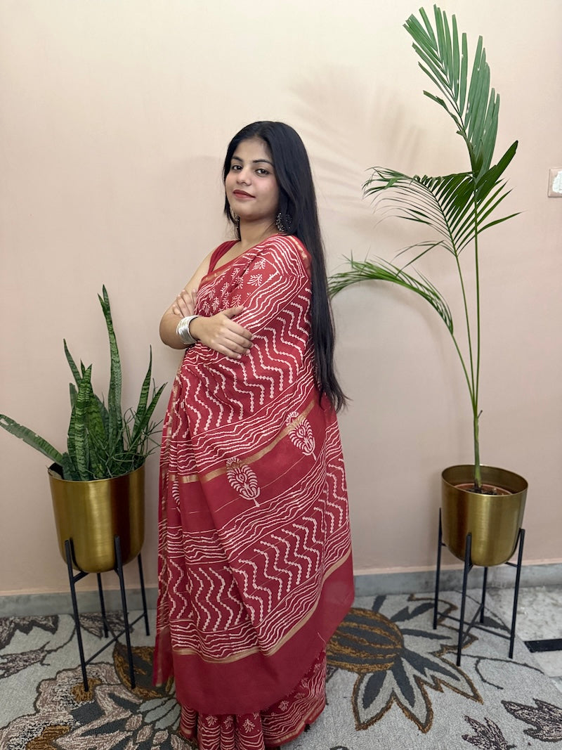 hand block printed chanderi silk saree-2
