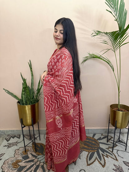 hand block printed chanderi silk saree-3