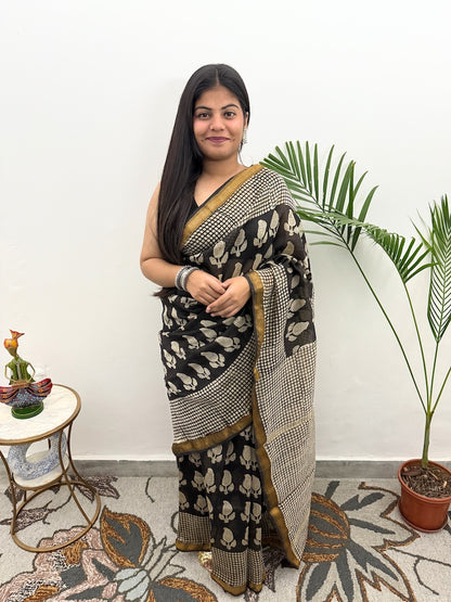 Bagru Kala - Maheshwari Cotton Silk Saree