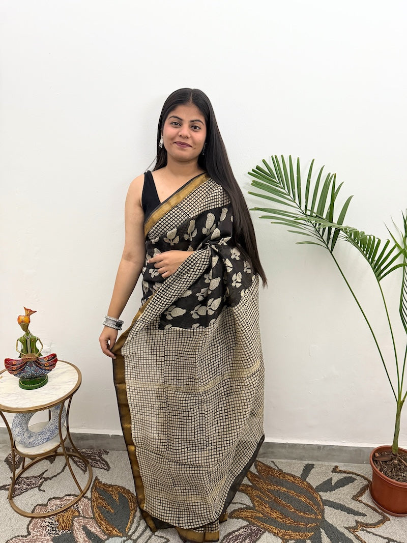 Bagru Kala - Maheshwari Cotton Silk Saree