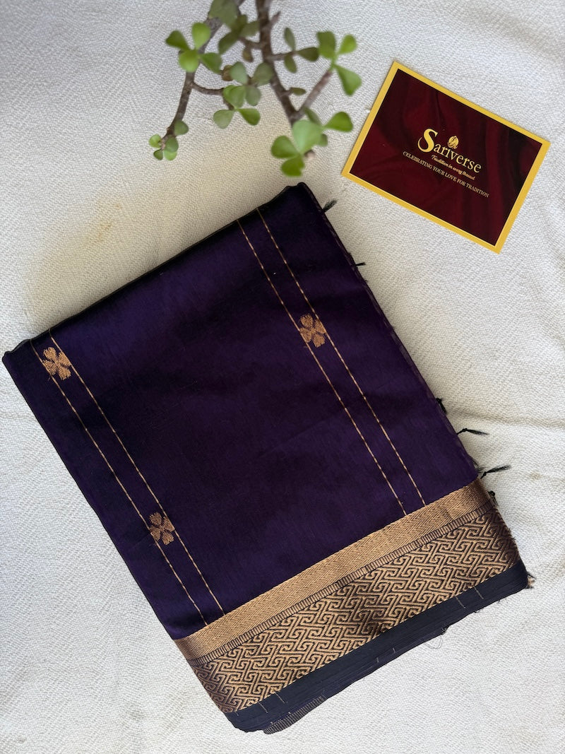 Midnight Royale - Pure Maheshwari Handloom Saree