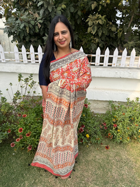 Pankhuri - Hand Block Printed Chanderi Cotton Saree