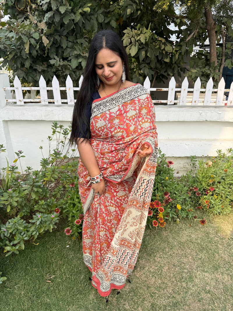 Pankhuri - Hand Block Printed Chanderi Cotton Saree