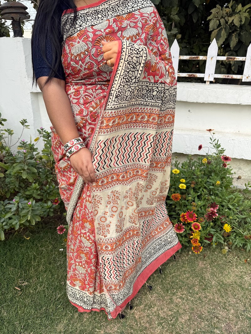 Pankhuri - Hand Block Printed Chanderi Cotton Saree