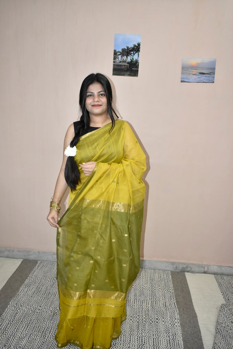 Peeli Kairi Maheshwari Handloom Saree