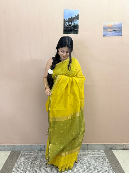 Peeli Kairi Maheshwari Handloom Saree