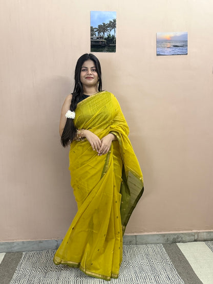 Peeli Kairi Maheshwari Handloom Saree