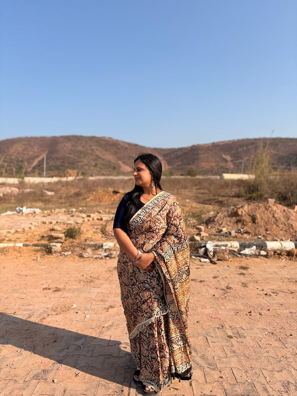 Rajvaani - Hand Block Printed Modal Silk Saree