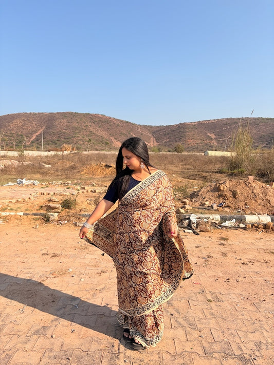 Rajvaani - Hand Block Printed Modal Silk Saree