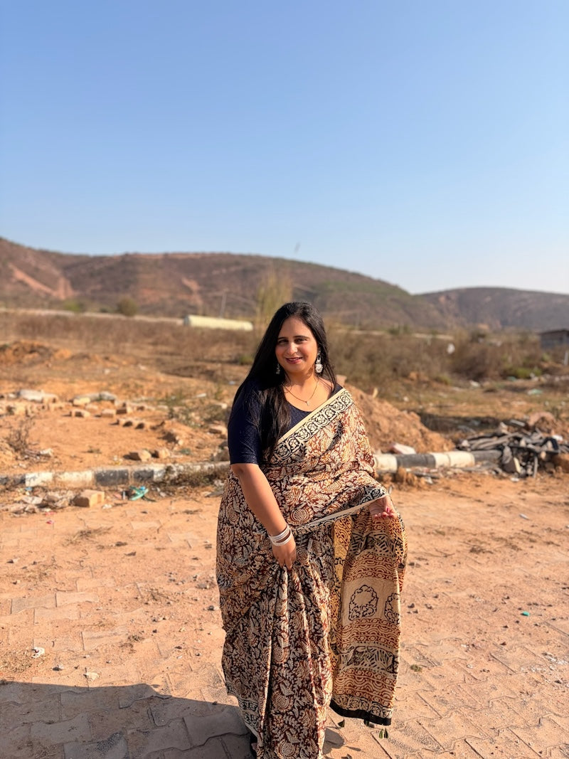 Rajvaani - Hand Block Printed Modal Silk Saree