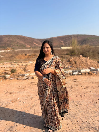 Rajvaani - Hand Block Printed Modal Silk Saree