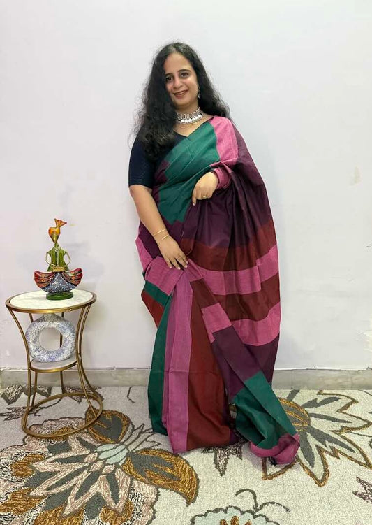 Rangtara – The Color Symphony Khadi Cotton Saree - SariVerse