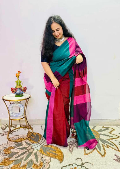 Rangtara – The Color Symphony Khadi Cotton Saree - SariVerse
