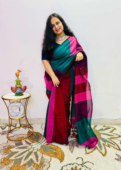 Rangtara – The Color Symphony Khadi Cotton Saree - SariVerse