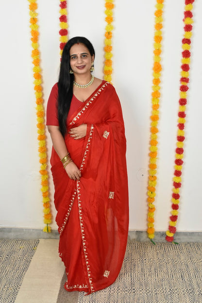 Red HO Silk Saree with Gota Patti