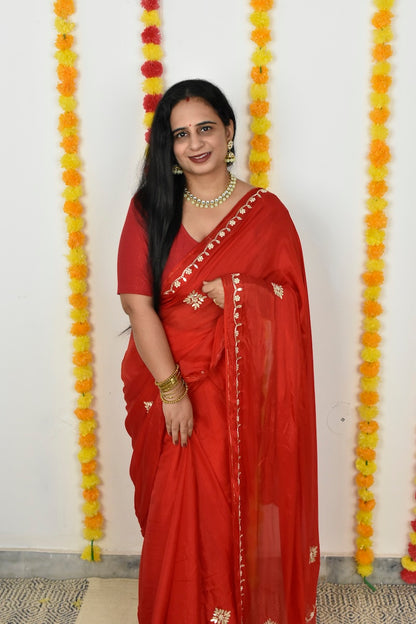 Red HO Silk Saree with Gota Patti