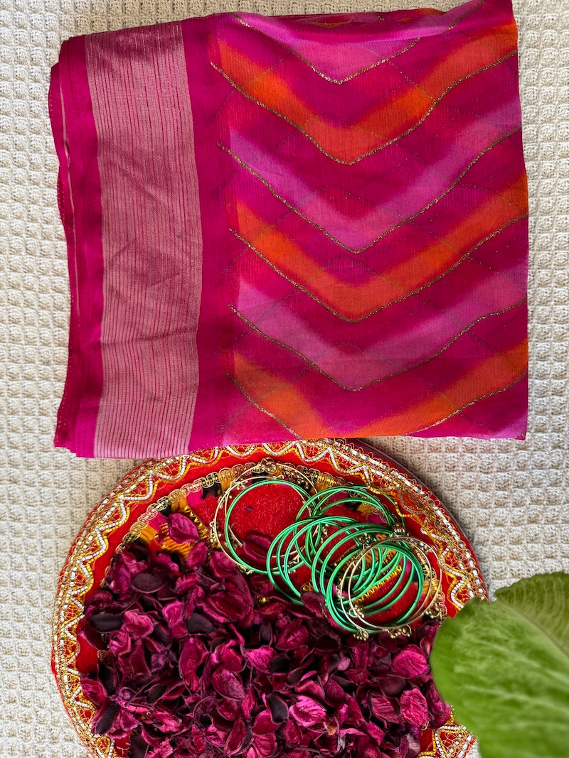 Shaahi Rang Chevron Leheriya Saree