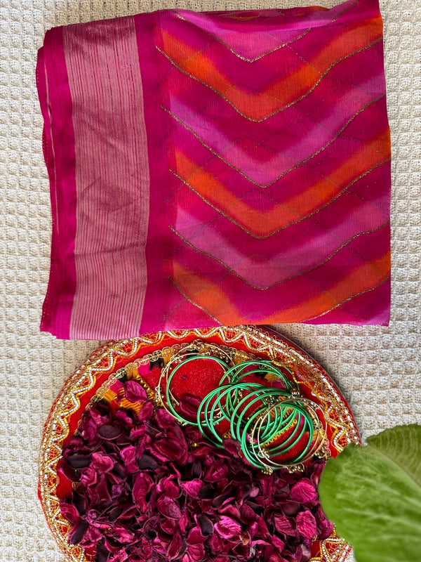 Shaahi Rang Chevron Leheriya Saree