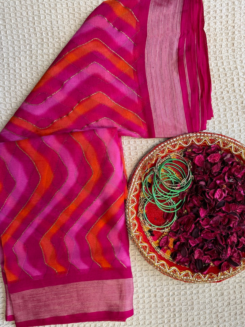 Shaahi Rang Chevron Leheriya Saree