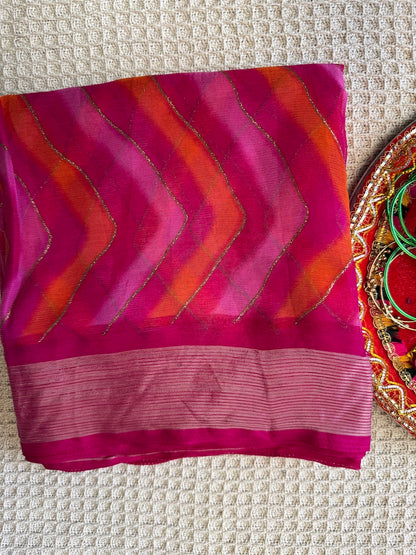 Shaahi Rang Chevron Leheriya Saree