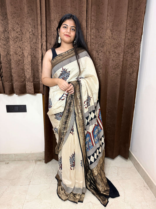 Ajrakh Dola silk saree-1