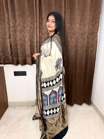 Ajrakh Dola silk saree-2