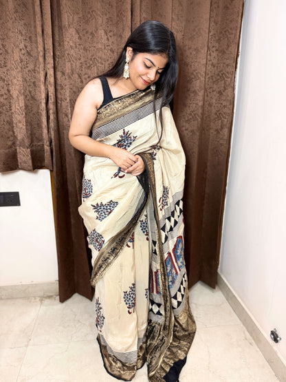 Ajrakh Dola silk saree