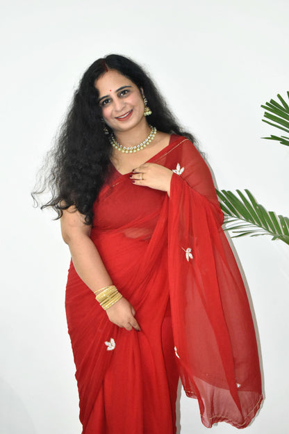 Crimson Rituals – Hand-Butti Chiffon Collection