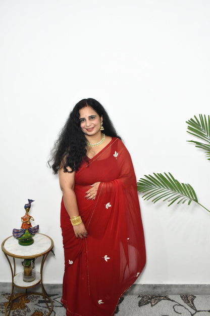 Crimson Rituals – Hand-Butti Chiffon Collection