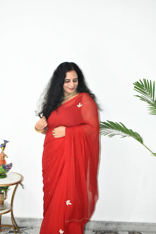 Crimson Rituals – Hand-Butti Chiffon Collection